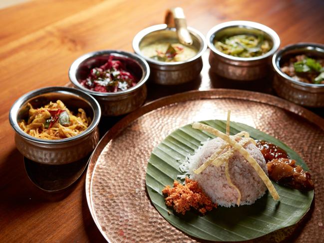 Sri Lankan food typically comprises curries, sambols and salads