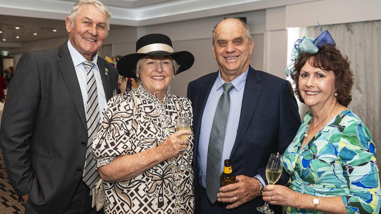 At Hope Horizons Melbourne Cup charity lunch are (from left) Chris Bartlett, Felicity Bartlett, Roxley Schmidt and Donna Schmidt, the lunch is hosted by Rotary Club of Toowoomba City at Burke and Wills Hotel, Tuesday, November 5, 2024. Picture: Kevin Farmer