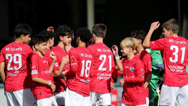 Under-14s soccer - North Geelong (Red) v Berwick City.  Picture: Mike Dugdale