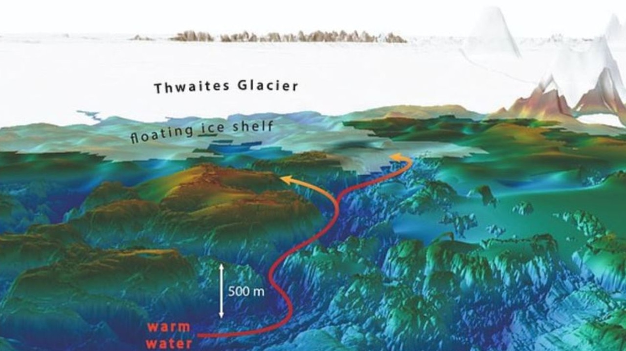 Scientists mapped channels that carry warm water to the underside of Thwaites glacier Credit: BRITISH ANTARCTIC SURVEY