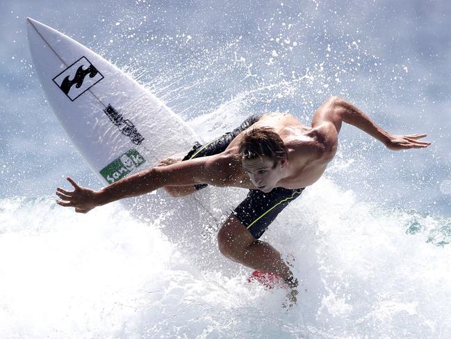 Ryan Callinan warming up before the start of the Quiksilver Pro at Snapper Rocks on Thursday. Picture: Jerad Williams