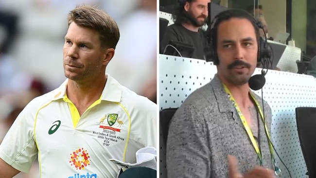 Mitchell Johnson and David Warner. Photo: Getty and Twitter, Triple M Cricket.