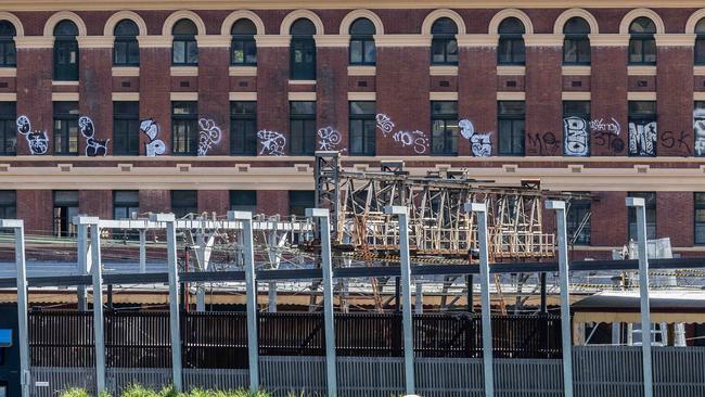 The graffiti appeared last month atop Flinders Street Station. Picture: Jason Edwards