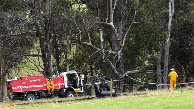 Emergency services on the scene of a hot-air balloon crash. Picture: Nicole Garmston