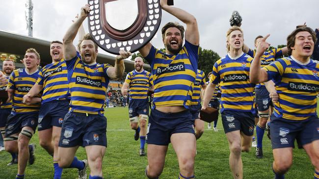 Happy days for Sydney Uni after their Shute Shield grand final win. Pic: Karen Watson.