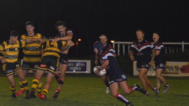 Warwick Cowboys players steal the ball at the 2021 Barrett Shield.