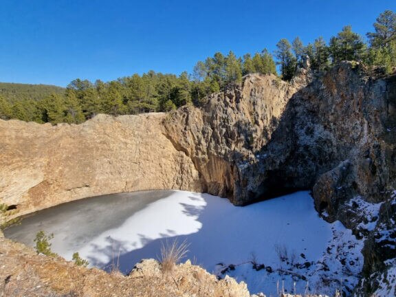 The historic Etta mine pit, a global source of lithium between 1898 and 1960. Picture: Midwest Lithium