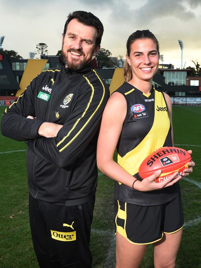 Richmond chief executive Brendon Gale with new AFLW recruit Alice Edmonds. Picture: Tony Gough