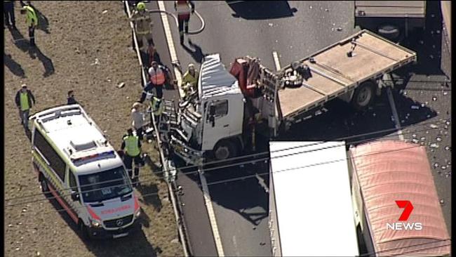 Eastern Creek: Traffic on the M7 came to a standstill near Wallgrove Road. Picture: Seven News