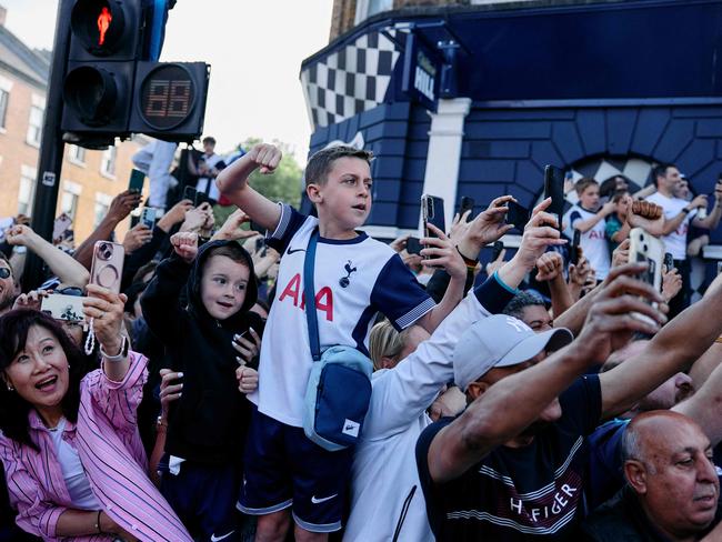 Tottenham fans line the parade route during the team's open-top bus parade through the streets of north London. Picture: AFP