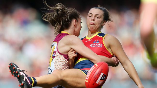 Ebony Marinoff had a quiet afternoon by her lofty standards. Picture: Sarah Reed/AFL Photos via Getty Images