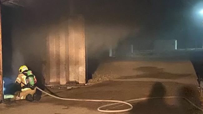 Firefighters doused a fire which damaged a grain silo at Condobolin, in the state's Central West. Picture: FRNSW