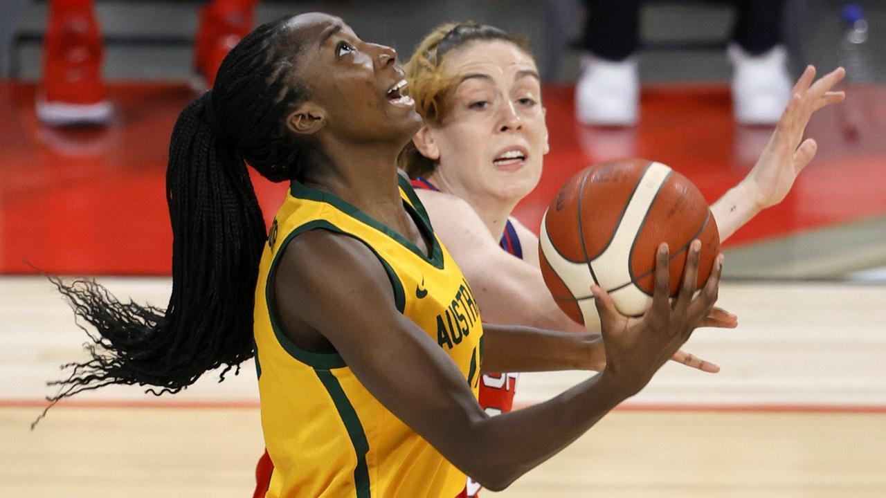 Rising Opals star Ezi Magbegor stepped up in Cambage’s absence. Picture: Ethan Miller/Getty Images