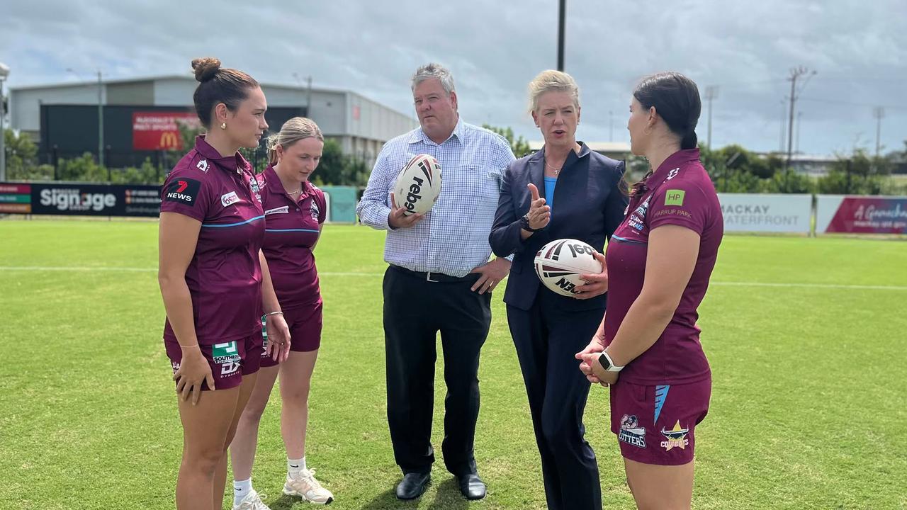 MP Andrew Willcox and Senator Bridget McKenzie announcing $1.5 million to BB Print Stadium on Tuesday. Photo: Luke Lay