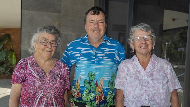 Mary Maloney, 79, of Lismore, with son, Christopher Maloney, 53, and Robin Churchill, 64, the first patrons at the reopening of the Lismore and District Workers Club on Keen St. Lismore.