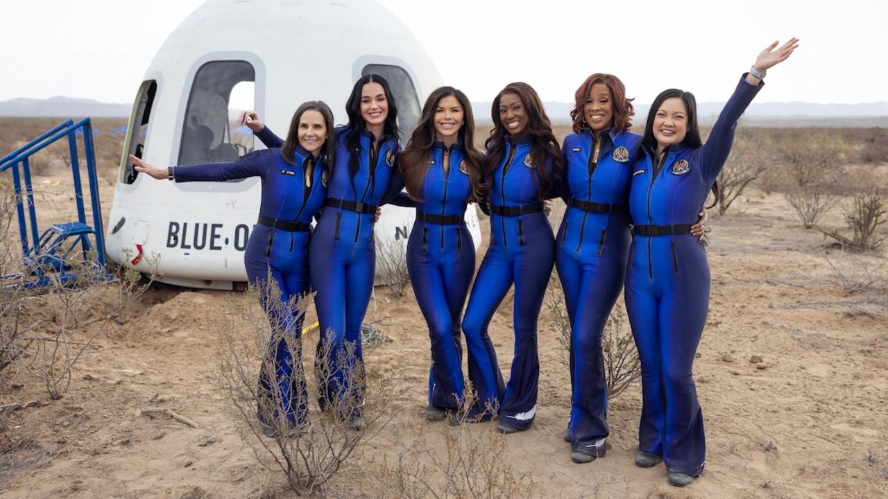 Perry (second from left) was part of the controversial Blue Origin flight. Picture: Supplied