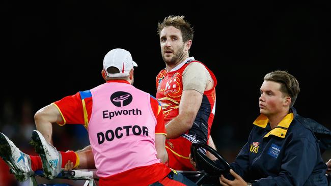 Michael Barlow broke his leg in Round 13 against Carlton at Metricon Stadium. Picture: Jason O'Brien, Getty Images.