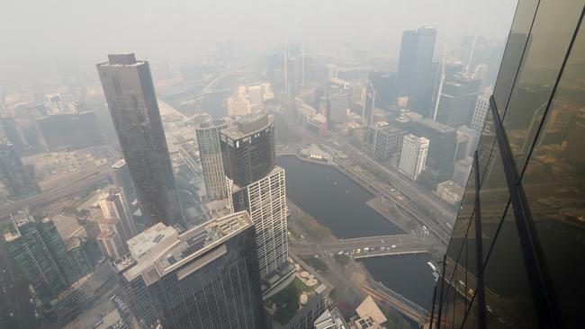 The view from Melbourne’s Eureka Skydeck this morning. Picture: Alex Coppel