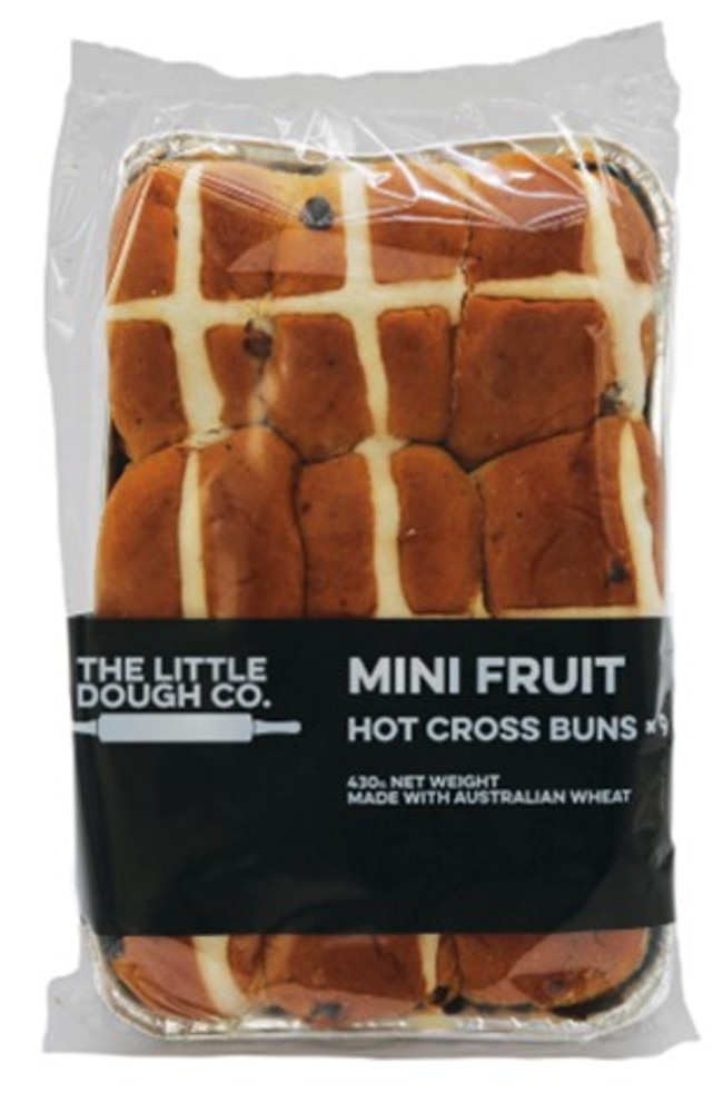 A batch of The Little Dough Co Mini Fruit Hot Cross Buns have been recalled over a risk of glass in the buns. Picture: Supplied