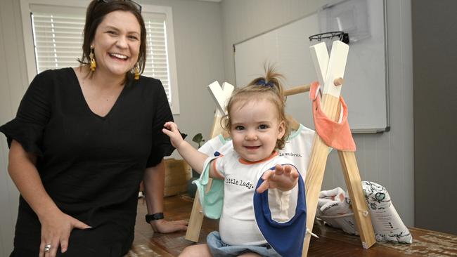 Sahra Hintz, has an online business designing and selling baby clothes and other items for babies to 12 months. With her daughter Layla.