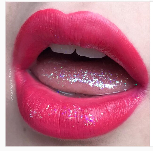 Glitter tongue is the latest beauty trend taking social media by storm. Picture: Instagram