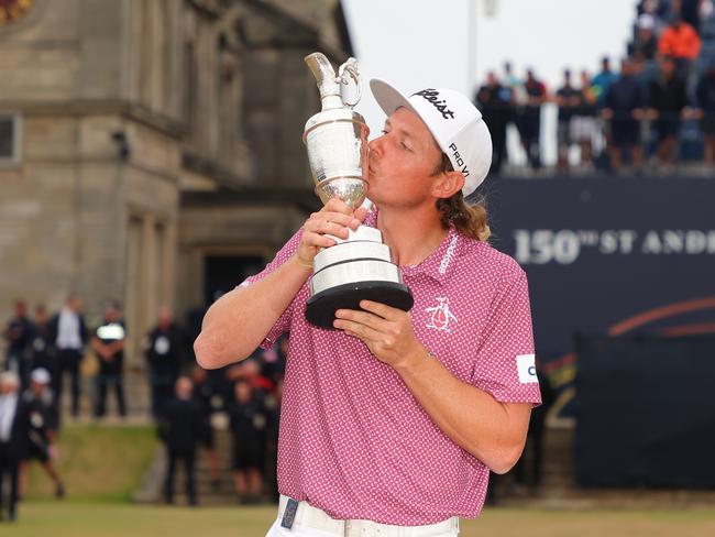 ST ANDREWS, SCOTLAND - JULY 17: Cameron Smith of Australia celebrates with The Claret Jug during Day Four of The 150th Open at St Andrews Old Course on July 17, 2022 in St Andrews, Scotland. (Photo by Kevin C. Cox/Getty Images)