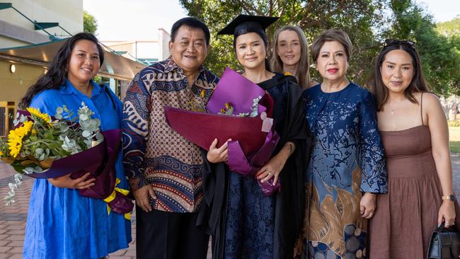 Prawiro family at the 2025 Graduation ceremony held at Charles Darwin University on May 20, 2025. Picture: Pema Tamang Pakhrin
