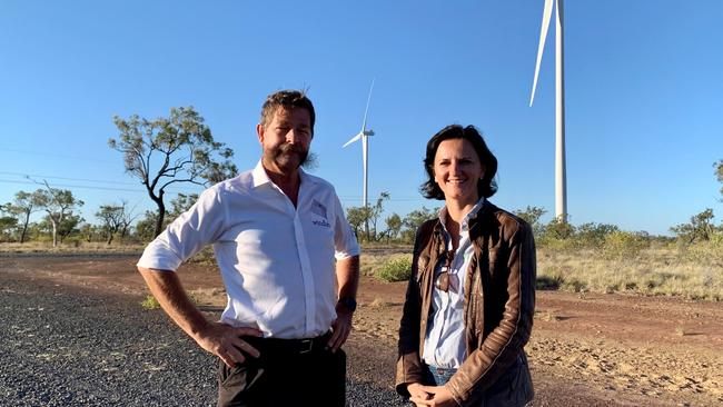 Claudia Brumme-Smith with Windlab Project Manager Martin Vries in Hughenden. The $160m Windlab project has been constrained by lack of transmission capacity.