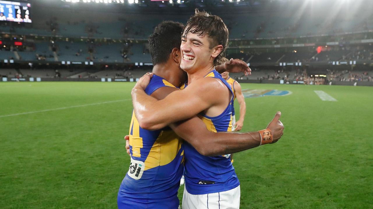 Patrick Naish (right) is making the most of his AFL lifeline. Picture: Michael Willson/AFL Photos via Getty Images