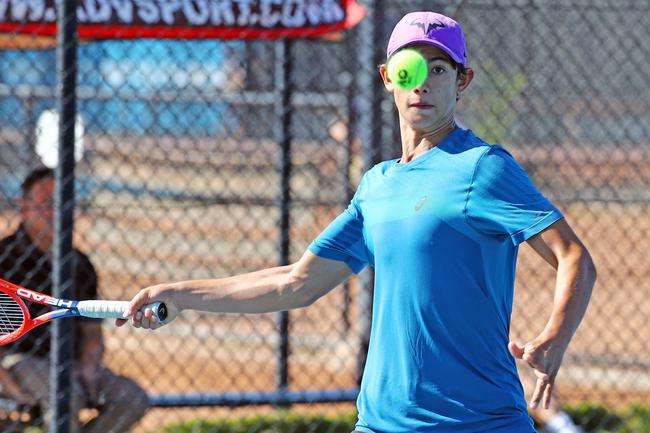 Action from the International Tennis Federation junior tournament at KDV on the Gold Coast. Picture: Tertius Pickard