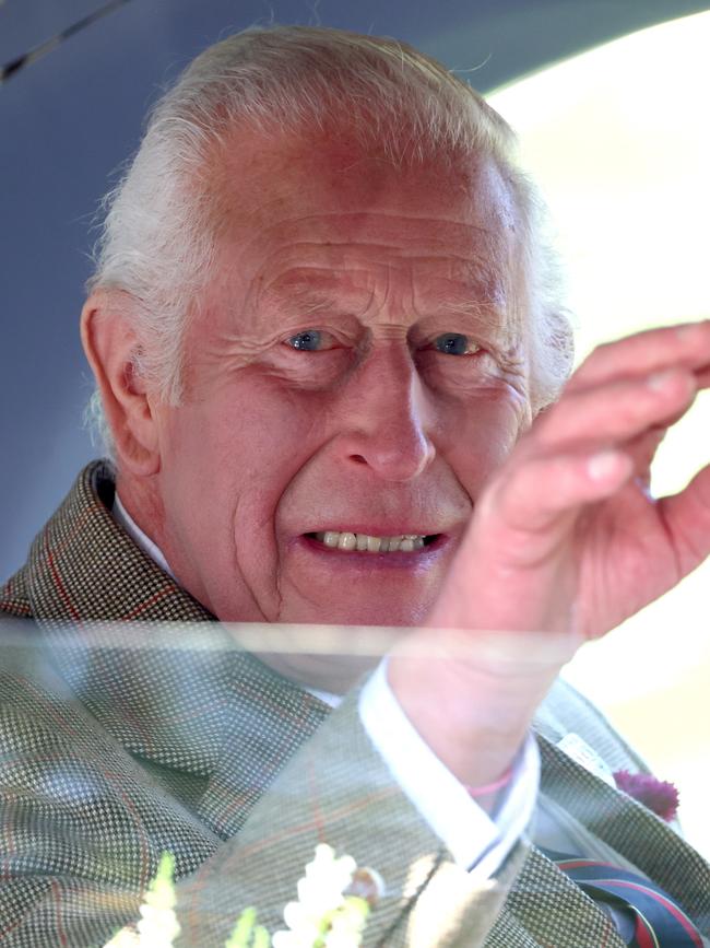 King Charles waves as he leaves The Braemar Gathering 2024. Picture: Getty Images