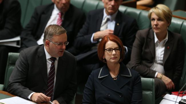 Then Prime Minister Julia Gillard with Anthony Albanese during Question Time in the House of Representatives, 2013. Picture: Gary Ramage