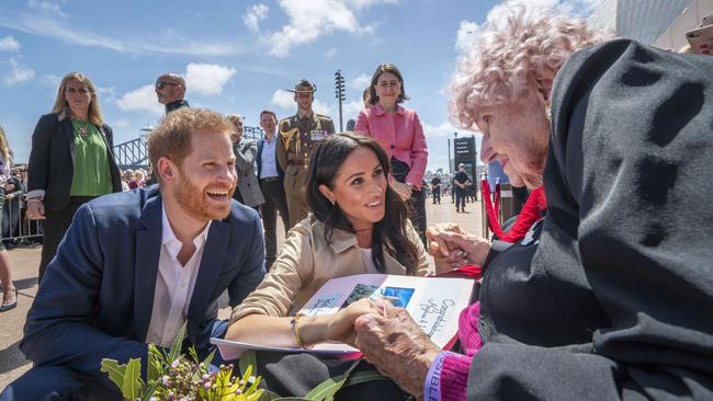 The Duke met Daphne Dunn, 98, for the third time and introduced his wife at the Sydney Opera House. Picture: Michelle Haywood