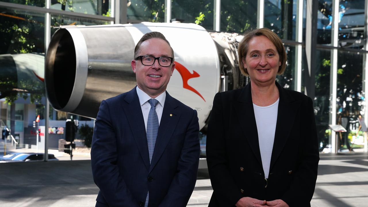 Taking the helm at Qantas after Alan Joyce, who was given a base pay of $2.15m in 2021-22, new chief executive Vanessa Hudson will earn a base of $1.6m. She will be eligible for bonuses worth millions more, as Mr Joyce was. Picture: NCA NewsWire / Gaye Gerard