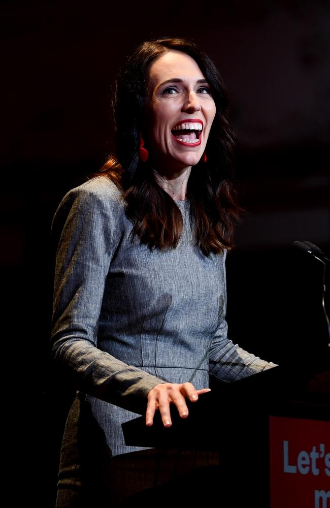 New Zealand Prime Minister Jacinda Ardern speaks at the Labour Party 2020 election campaign launch yesterday. Picture: Hannah Peters/Getty Images.