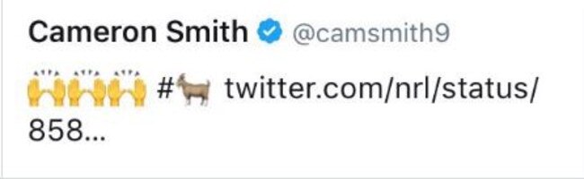 The GOAT Tweet on Cameron Smith's official account.