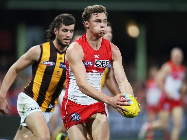 Sydney's Will Hayward on a run during AFL match Sydney Swans v Hawthorn at the SCG. Picture. Phil Hillyard