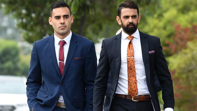 Tyrone May, left, arrives at Penrith Courthouse. Picture: AAP