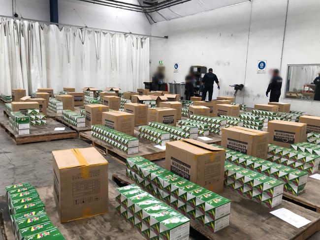 Officers prepared to inspect the huge haul at Sydney Container Facility in February..