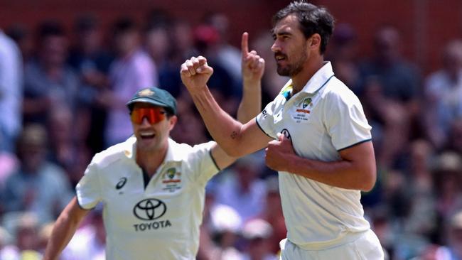 Mitchell Starc celebrates dismissing India's Rishabh Pant in Adelaide. Picture: William West / AFP