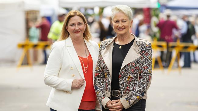 Dr Kerryn Phelps, independent voice for Wentworth out and about in Rose Bay, with Independent Member for Mayo Rebekha Sharkie. Picture: Jenny Evans