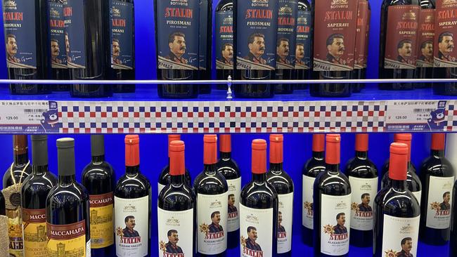 The Stalin wine shelf at one of Wuhan’s many “Russia” stores. Picture Will Glasgow