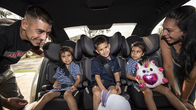 The triplets are strapped into the car. Picture: Monique Harmer