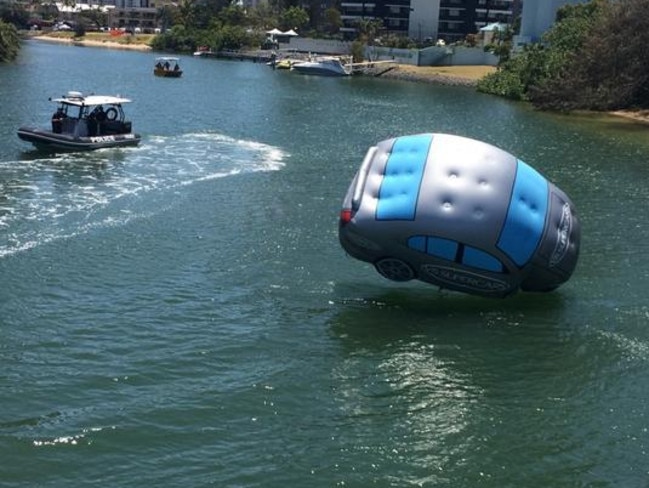 Runaway inflatable car at the Gold Coast 600. Pic: Kathleen Skene