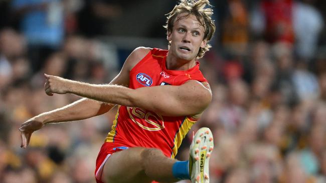 Gold Coast’s Jack Lukosius in action against Hawthorn this season. Picture: Matt Roberts/AFL Photos/via Getty Images