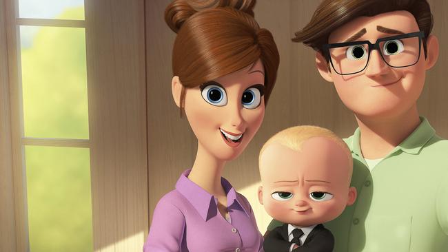 Boss Baby: Mother, voiced by Lisa Kudrow, Boss Baby, voiced by Alec Baldwin, and Father, voiced by Jimmy Kimmel.