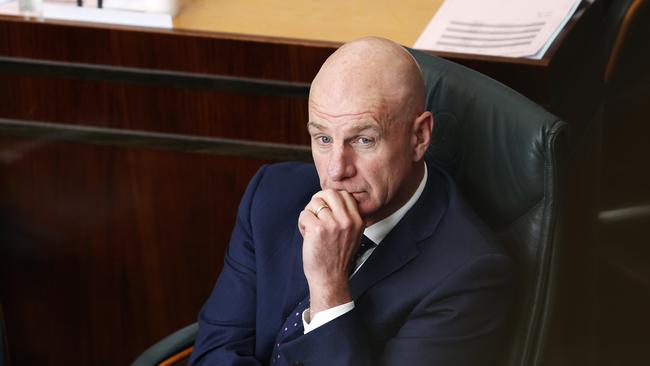 Premier Peter Gutwein during Labor leader Rebecca White's State of the State reply during state parliament. Picture: Zak Simmonds