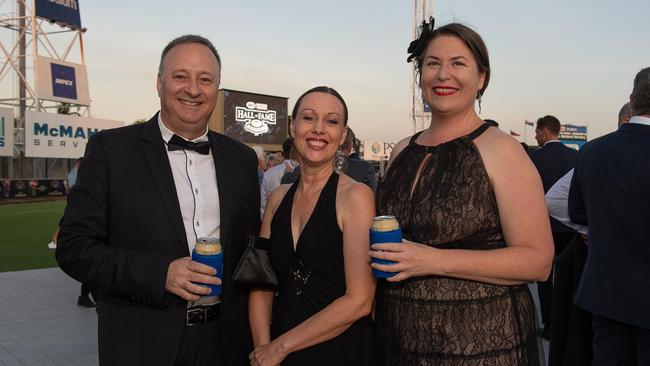 Matt Hewer, Kendra Frew and Ainslie Corridon at the 2023 AFLNT Hall of Fame. Picture: Pema Tamang Pakhrin