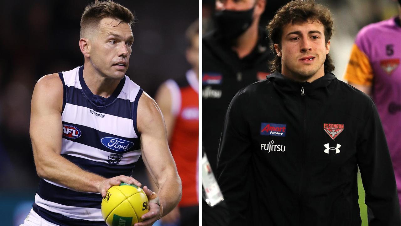 Geelong has rested Shaun Higgins, while the Bombers have made mass changes.
