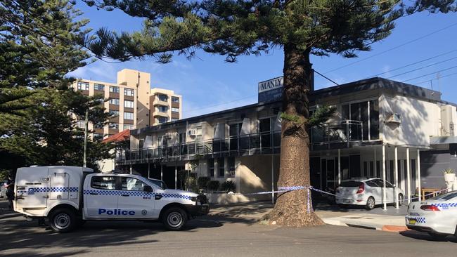 A crime scene was set up at the Manly Waves apartment complex at the corner of Malvern Ave and Pacific St, Manly, on Monday, August 28, 2023, after a man was repeatedly stabbed and left with serious injuries during an early morning fight. Picture: Jim O'Rourke